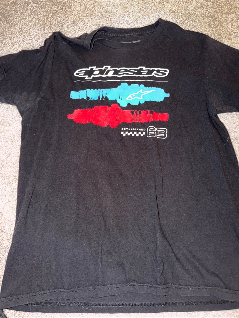 Alpinestars Black Tee with Red & blue Graphic